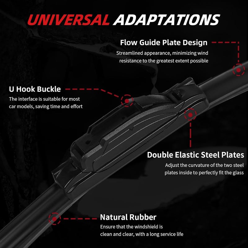 OTUAYAUTO Premium Windshield Wiper Blades - Replacement for Toyota RAV4 2006-2012 - Precision Fit, All-Weather Performance, Front and Rear Wiper Blades, U Hook - 24"+17"+12" (Pack of 3) - Image 3