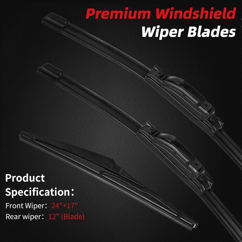 OTUAYAUTO Premium Windshield Wiper Blades - Replacement for Toyota RAV4 2006-2012 - Precision Fit, All-Weather Performance, Front and Rear Wiper Blades, U Hook - 24"+17"+12" (Pack of 3) - Image 2