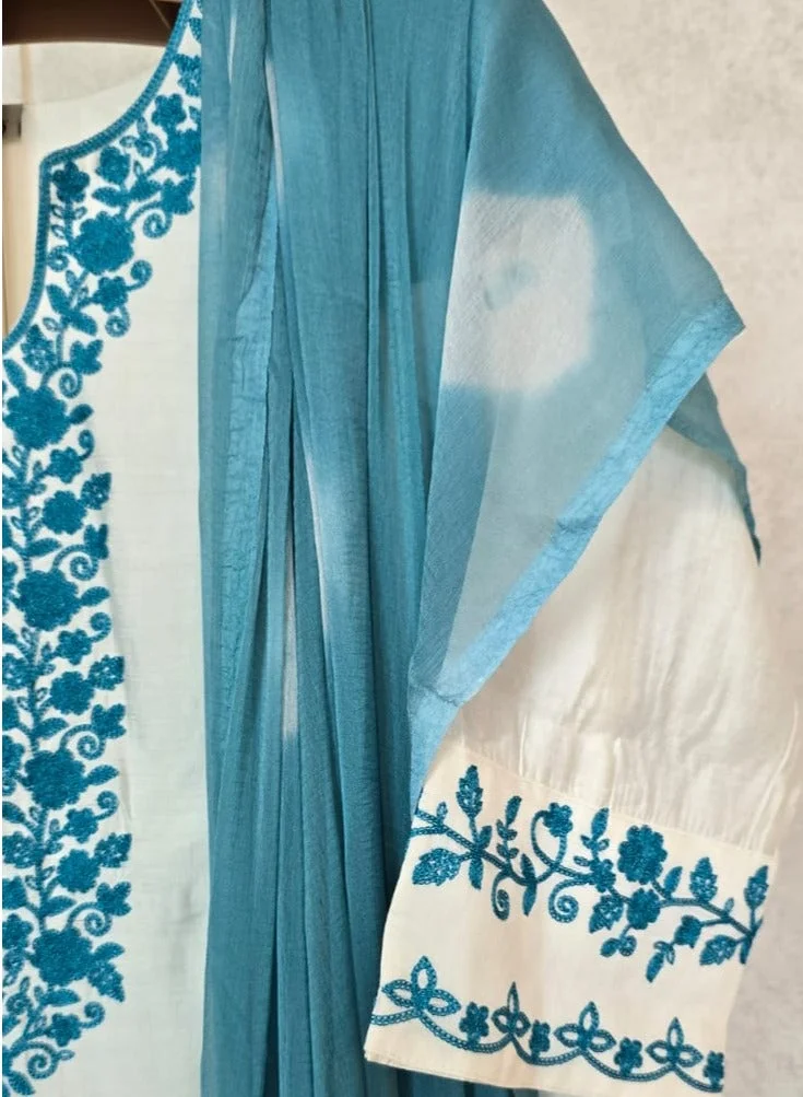 THUGFIT  White AND Blue Floral Embroidered SALWAR SET for Women | Best Price UAE