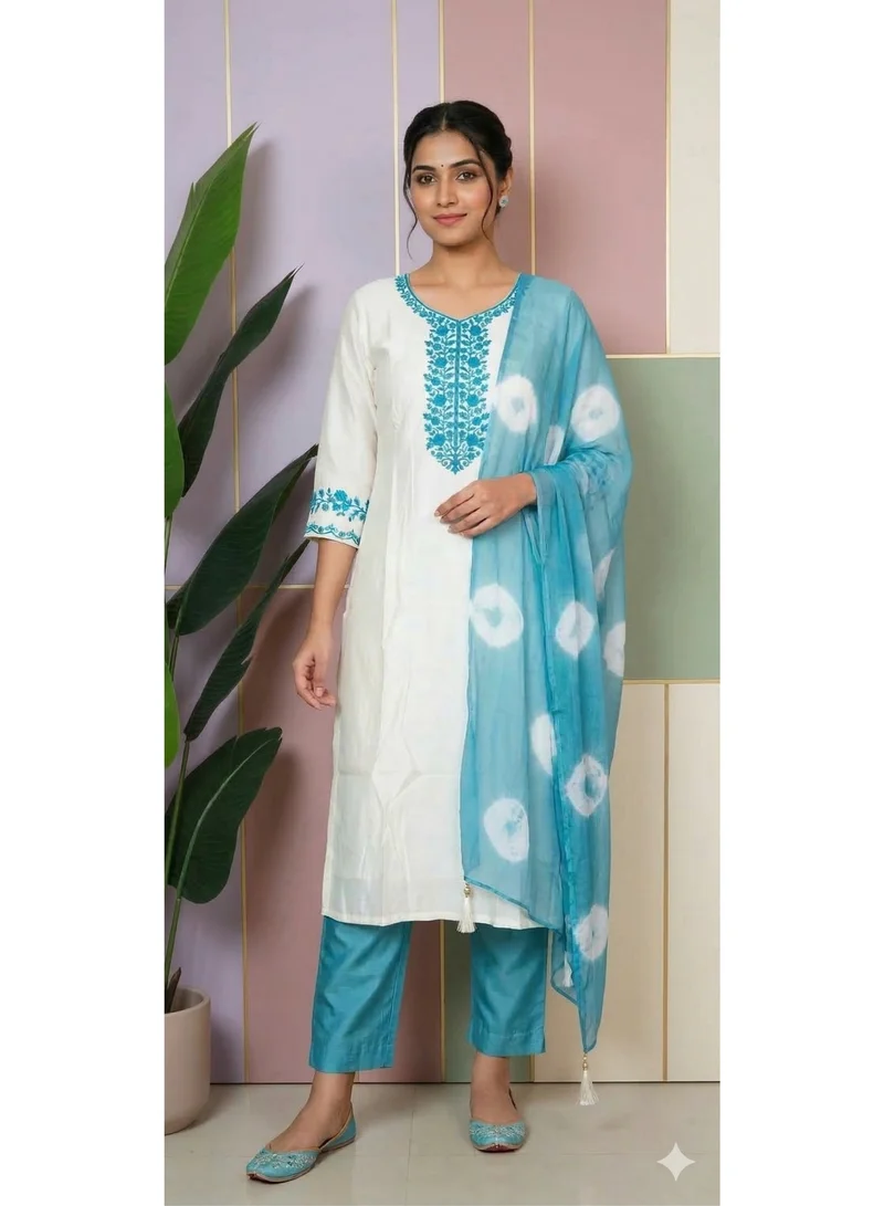 THUGFIT  White AND Blue Floral Embroidered SALWAR SET for Women | Best Price UAE