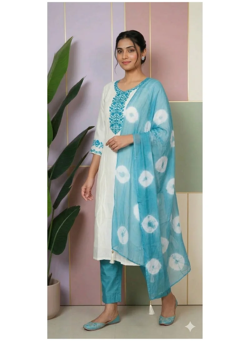 THUGFIT White AND Blue Floral Embroidered SALWAR SET