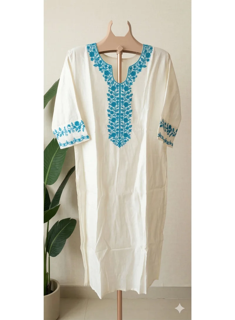 THUGFIT  White AND Blue Floral Embroidered SALWAR SET for Women | Best Price UAE