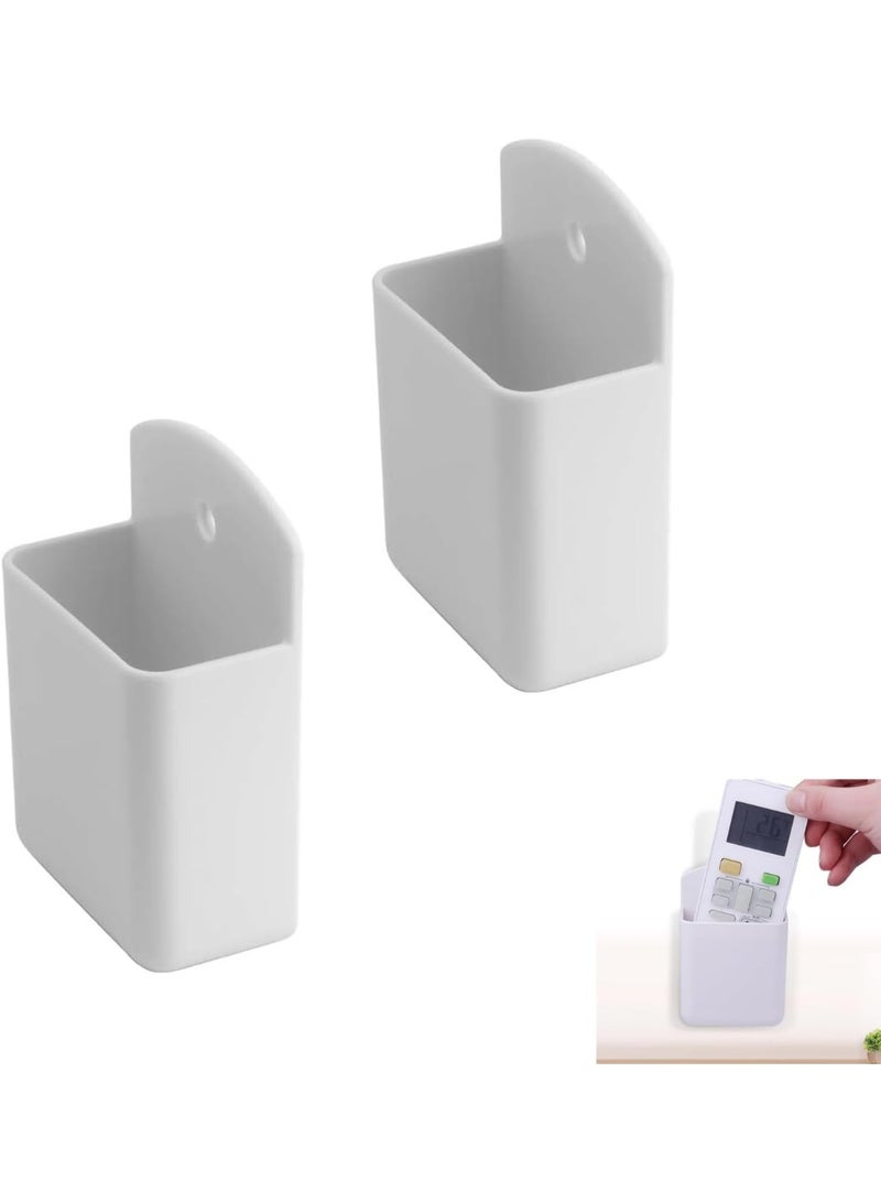 2 Pcs Wall Mount Remote Control Holder, Wall Mount Storage Box for TV and Air Conditioner Remote Controls, Self Adhesive, Wall Pen Holder Storage Accessories for Home Office School, White - Image 1