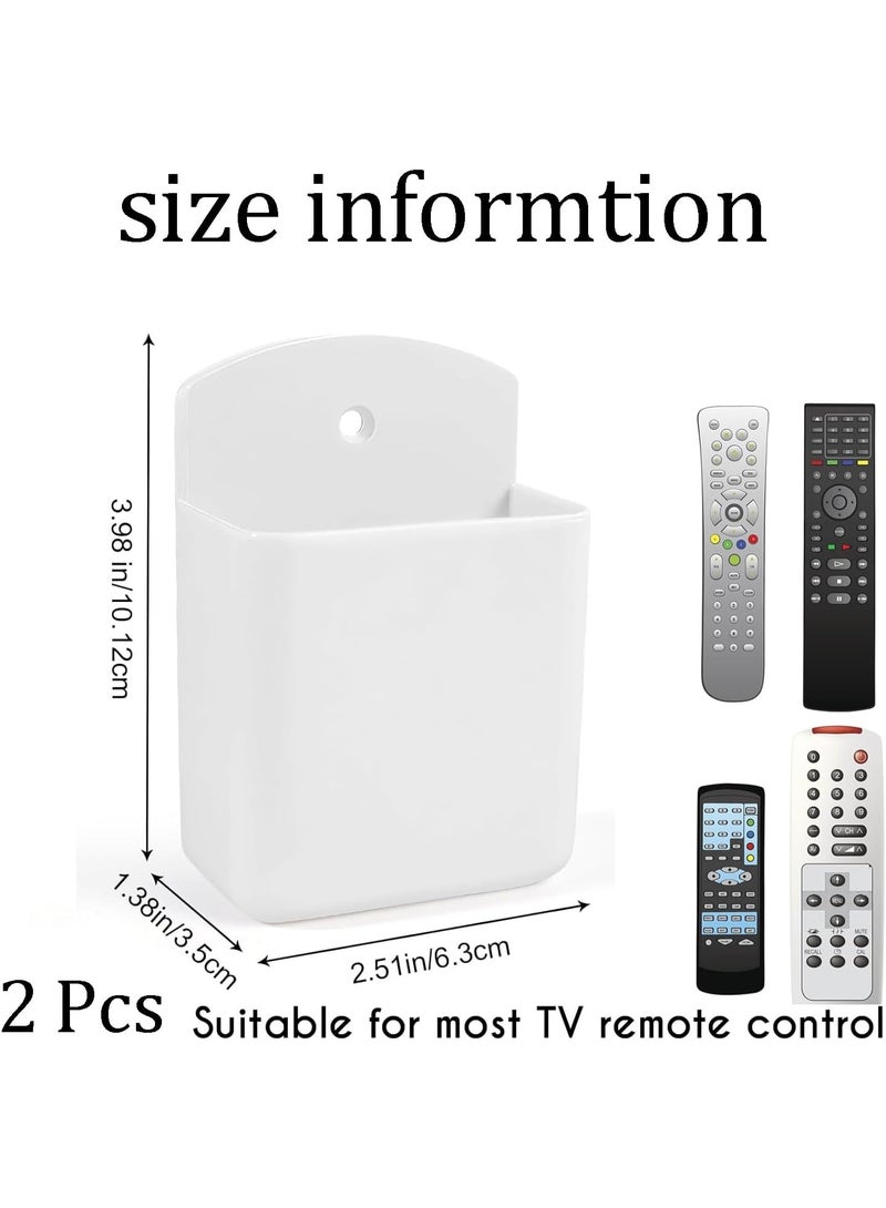 2 Pcs Wall Mount Remote Control Holder, Wall Mount Storage Box for TV and Air Conditioner Remote Controls, Self Adhesive, Wall Pen Holder Storage Accessories for Home Office School, White - Image 2