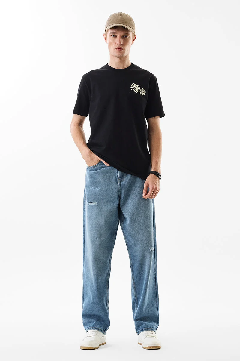 سنيتش Blue Solid Loose Fit Streetwear Jeans