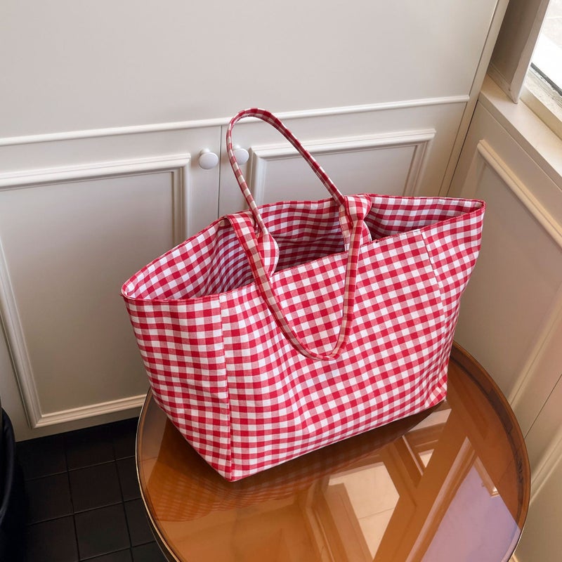 Japanese Plaid Canvas Tote Bag - Image 1