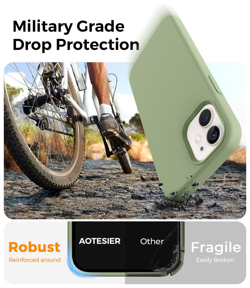 AOTESIER Shockproof Designed for iPhone 12 Mini Case, Food Grade Liquid Silicone Phone Case with [Soft Anti-Scratch Microfiber Lining] Drop Protection 5.4 inch Slim Thin Cover, Tea Green - Image 3