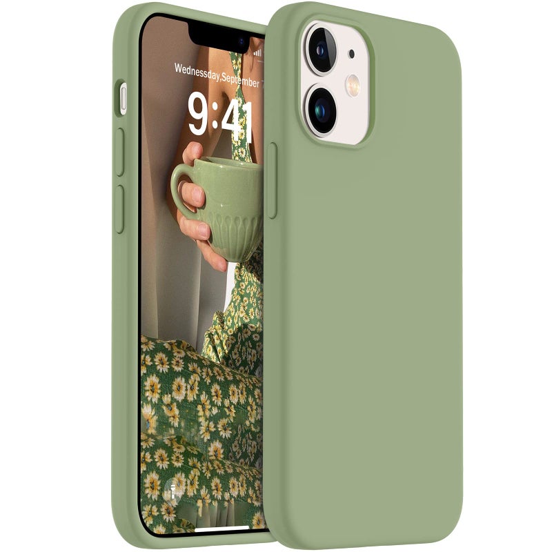 AOTESIER Shockproof Designed for iPhone 12 Mini Case, Food Grade Liquid Silicone Phone Case with [Soft Anti-Scratch Microfiber Lining] Drop Protection 5.4 inch Slim Thin Cover, Tea Green - Image 1