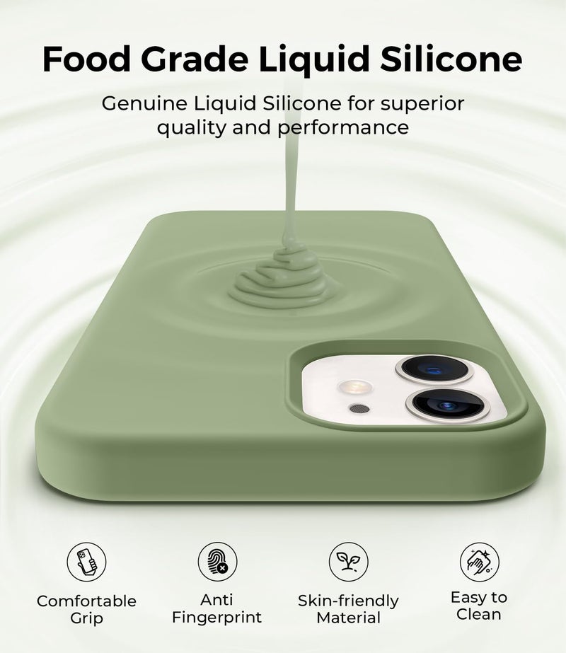 AOTESIER Shockproof Designed for iPhone 12 Mini Case, Food Grade Liquid Silicone Phone Case with [Soft Anti-Scratch Microfiber Lining] Drop Protection 5.4 inch Slim Thin Cover, Tea Green - Image 4