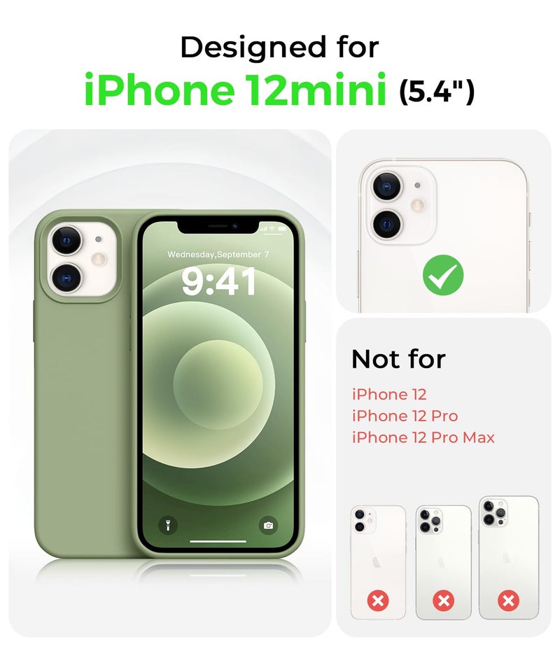 AOTESIER Shockproof Designed for iPhone 12 Mini Case, Food Grade Liquid Silicone Phone Case with [Soft Anti-Scratch Microfiber Lining] Drop Protection 5.4 inch Slim Thin Cover, Tea Green - Image 5