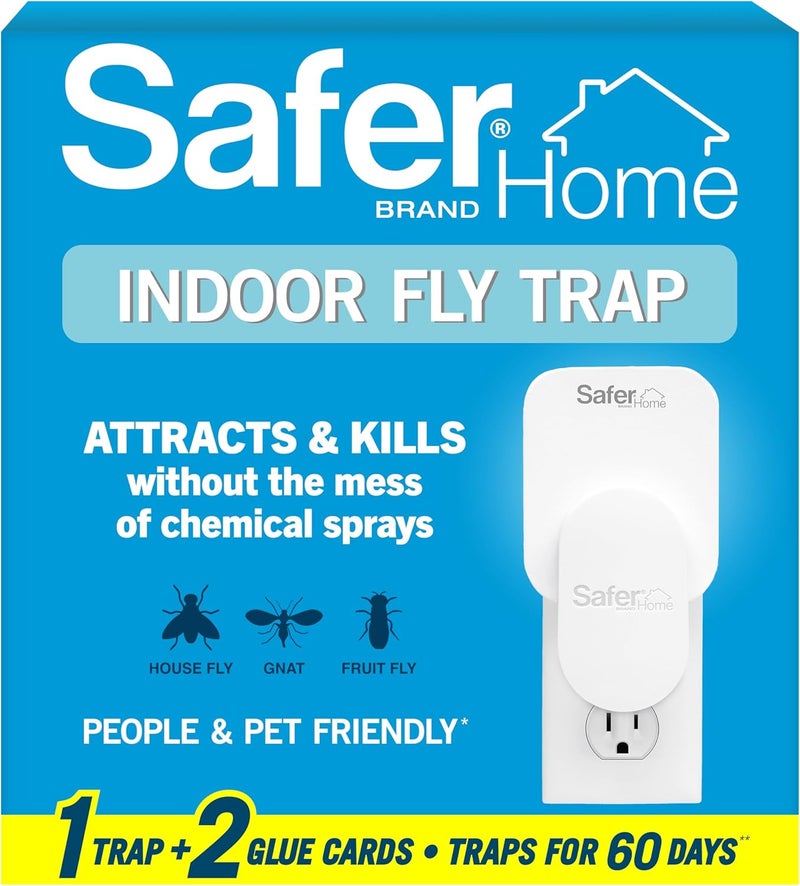 Safer Home Indoor Plug-In Fly Trap - SH502 - Effective Fruit Fly Traps for Indoors, Gnat Traps for House Indoor, 400 Sq Ft Protection - Style: 1 Device + 2 Glue Cards - Image 1