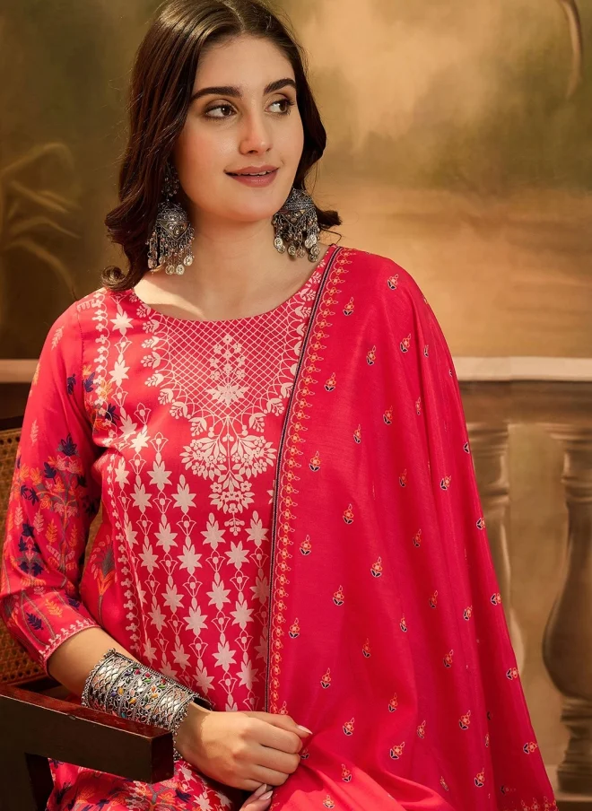 أيه كيه إس Floral Printed Red Kurta Set for Women