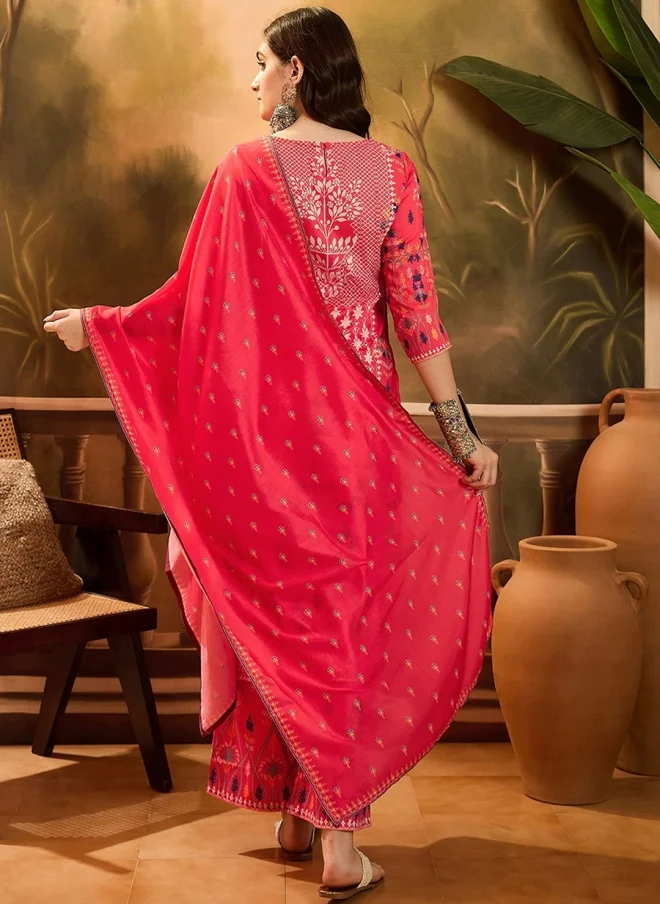 AKS  Floral Printed Red Kurta Set for Women for Women | Best Price UAE