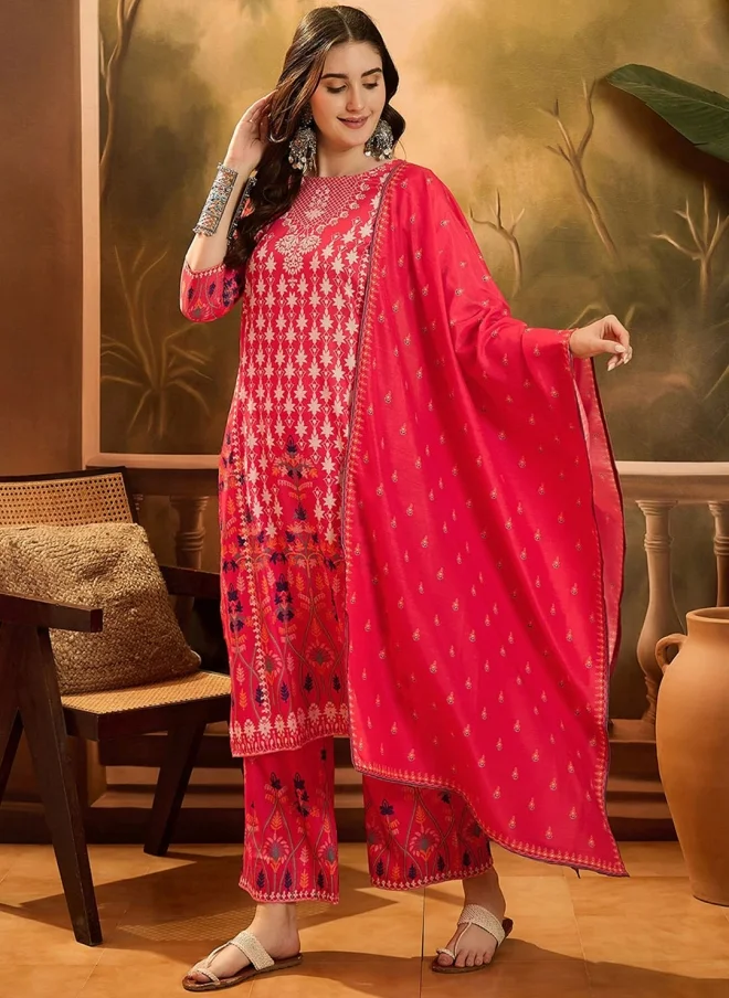 AKS  Floral Printed Red Kurta Set for Women for Women | Best Price UAE