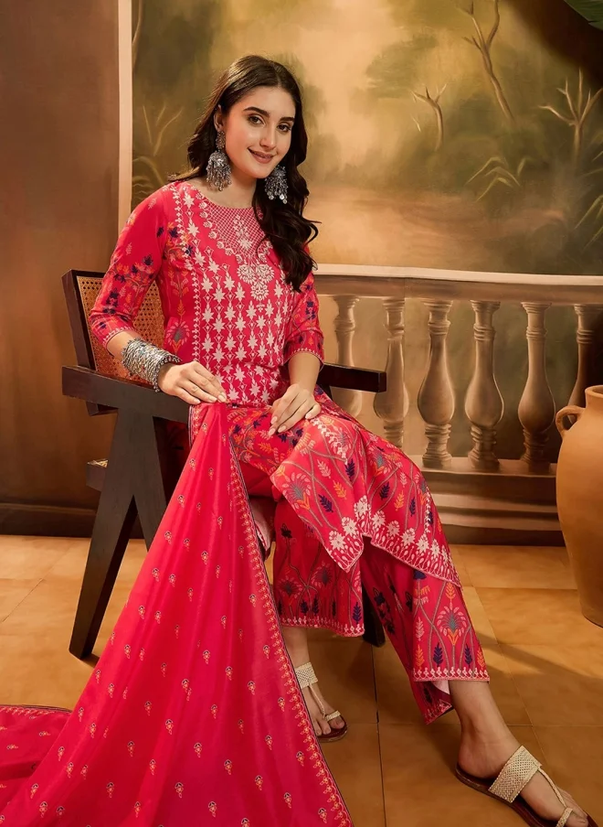 AKS  Floral Printed Red Kurta Set for Women for Women | Best Price UAE