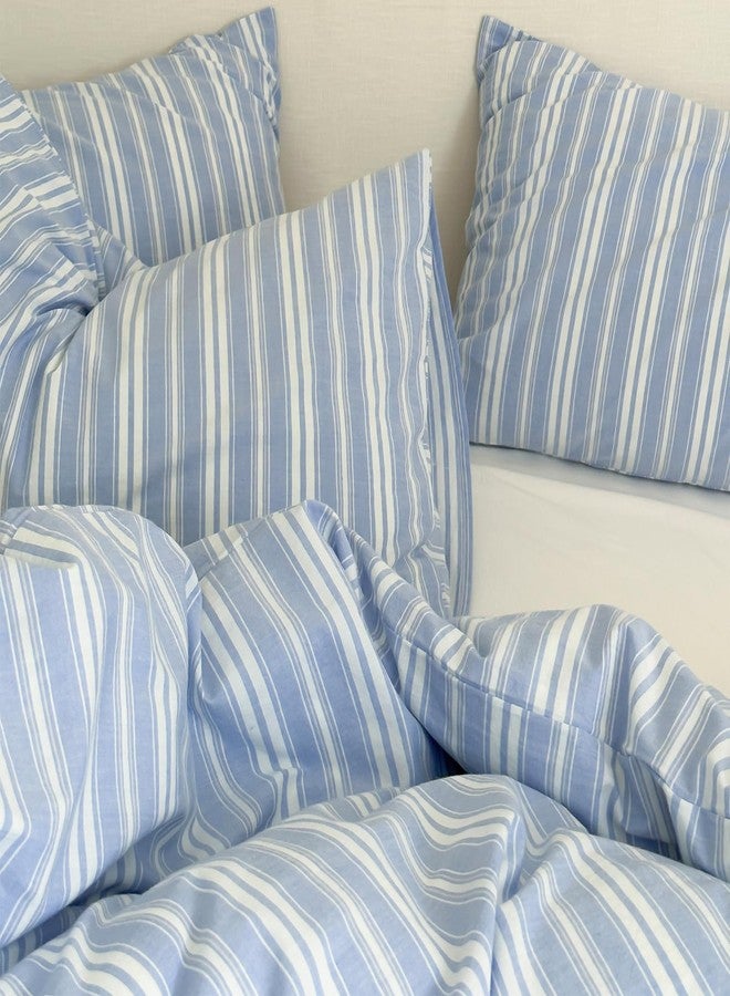 LifeTB Striped Duvet Cover Set Queen, 100% Washed Cotton Blue White Stripes Pattern Printed Comforter Cover, 3 Pieces Farmhouse Striped Bedding Set Breathable Duvet Cover with 2 Pillowcases - Image 3