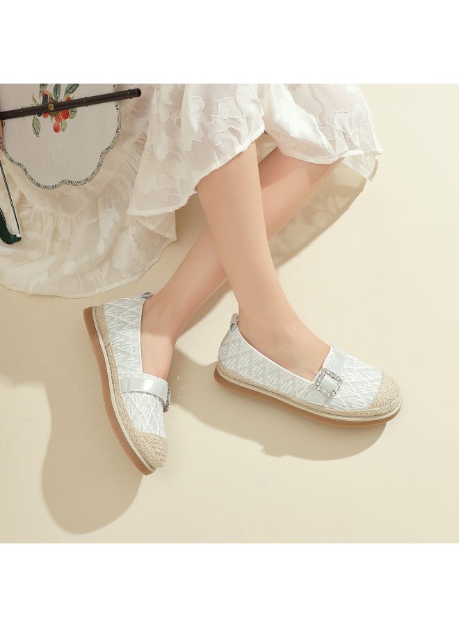 SAFIYA Saturday's Fisherman Shoes For Women, Spring And Autumn Style, National Style Woven With Rhinestone Square Buckle, Flat Sole Slip-on Lazy Shoes - Image 3