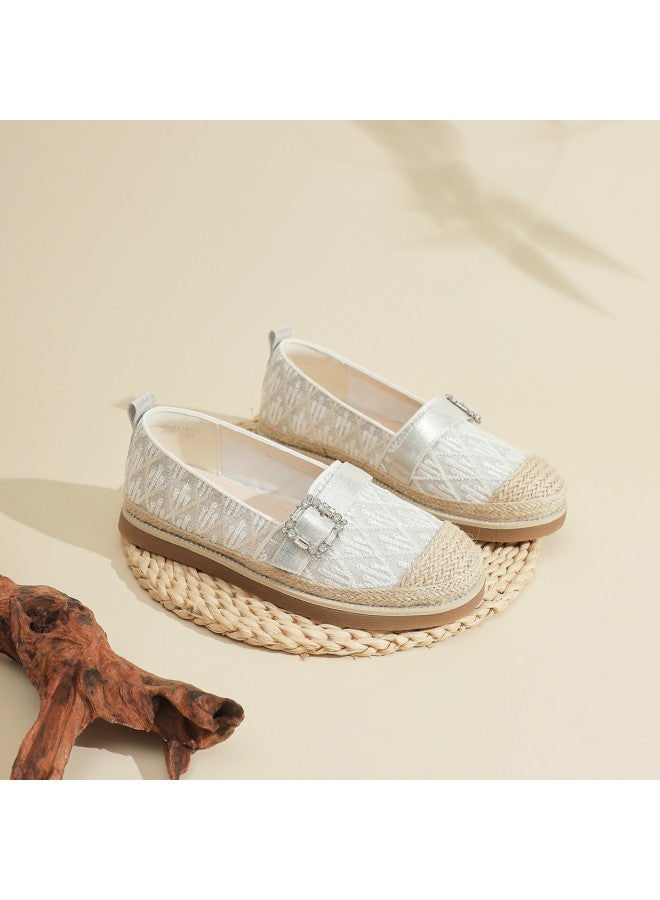 SAFIYA Saturday's Fisherman Shoes For Women, Spring And Autumn Style, National Style Woven With Rhinestone Square Buckle, Flat Sole Slip-on Lazy Shoes - Image 4
