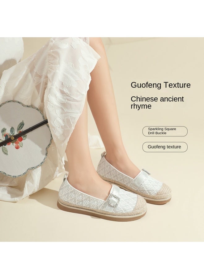 SAFIYA Saturday's Fisherman Shoes For Women, Spring And Autumn Style, National Style Woven With Rhinestone Square Buckle, Flat Sole Slip-on Lazy Shoes - Image 2