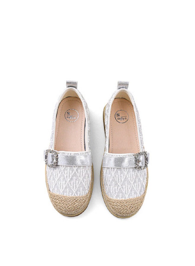 SAFIYA Saturday's Fisherman Shoes For Women, Spring And Autumn Style, National Style Woven With Rhinestone Square Buckle, Flat Sole Slip-on Lazy Shoes - Image 1