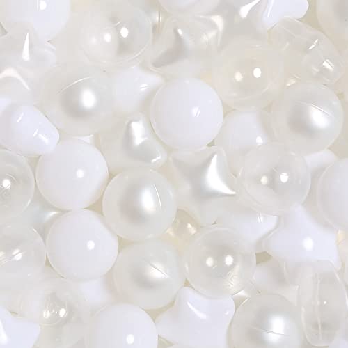 TRENDPLAY Star Ball Pit Balls for Toddlers 100 Count Star Balls Different Shapes NonToxic Plastic Balls Boys Girls Festival Party Decoration Pearl White White Clear - Image 1