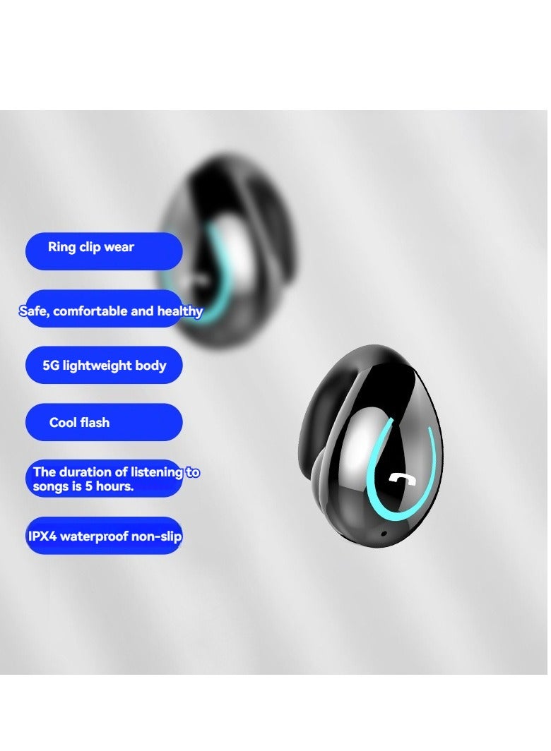 Bone conduction ring type ear clip Bluetooth headset long battery life wireless ear clip sports noise reduction headphones (black)  - Image 1