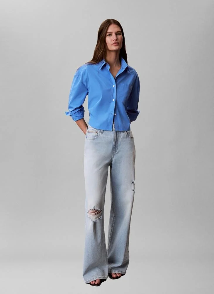 Calvin Klein Jeans  Monogram Cropped Poplin Shirt for Women | Best Price UAE