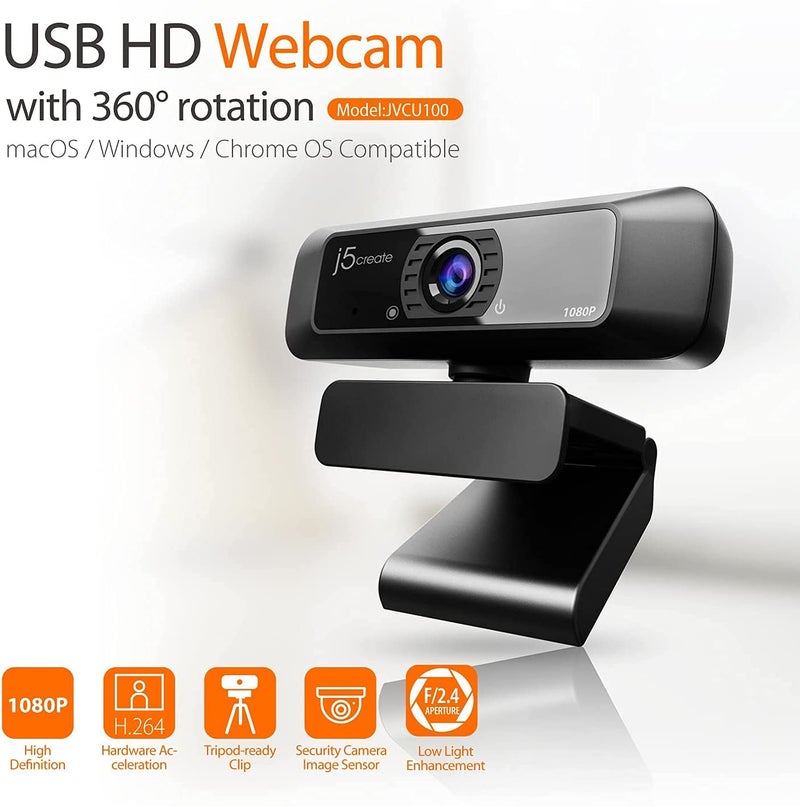 j5create USB Streaming Webcam - 1080P HD with 360° Rotation, High Fidelity Microphone, Plug and Play for PC/Mac/Laptop/Desktop/Skype/YouTube/Zoom/Facetime, Suitable for Conferencing/Calling (JVCU100) - Image 2
