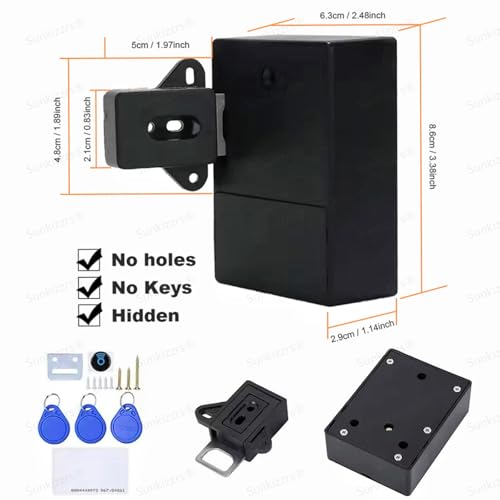 Sunkizzrs® RFID Electronic Drawer Lock — Smart NFC Cabinet Locks — Hidden Card Lock for Drawer/Cabinet/Locker/Cupboard/Wardrobe with 1 Pcs IC Cards & 3 Pcs NFC Tags - Image 2