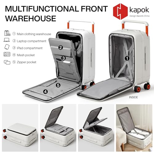 mixi Checked Luggage Wide Handle Luxury Design Rolling Travel Suitcase PC Hardside with Aluminum Frame Hollow Spinner Wheels, with Cover, 24 inch, Smoke White - Image 3