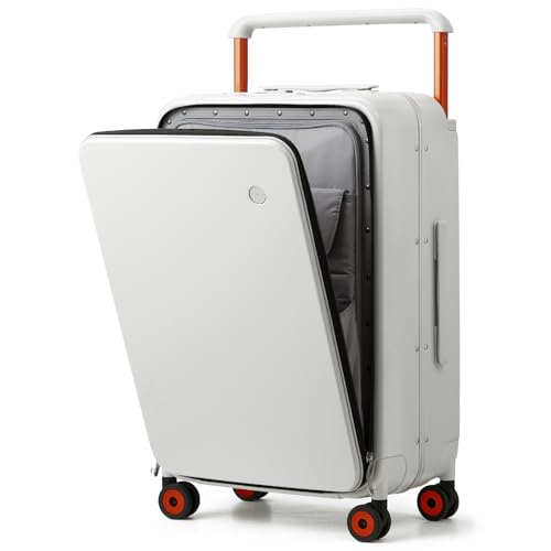 mixi Checked Luggage Wide Handle Luxury Design Rolling Travel Suitcase PC Hardside with Aluminum Frame Hollow Spinner Wheels, with Cover, 24 inch, Smoke White - Image 1