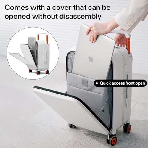 mixi Checked Luggage Wide Handle Luxury Design Rolling Travel Suitcase PC Hardside with Aluminum Frame Hollow Spinner Wheels, with Cover, 24 inch, Smoke White - Image 2