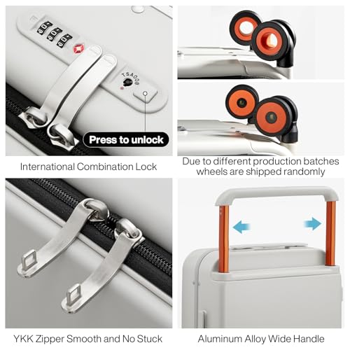 mixi Checked Luggage Wide Handle Luxury Design Rolling Travel Suitcase PC Hardside with Aluminum Frame Hollow Spinner Wheels, with Cover, 24 inch, Smoke White - Image 4
