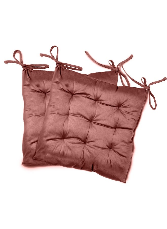 Rest Pack Of 2 Velvet Soft Chair Pad With Seat Ties Suitable For Garden , Kitchen And Office Chairs Indoor And Outdoor Mauve 40X40Cm  - Image 1