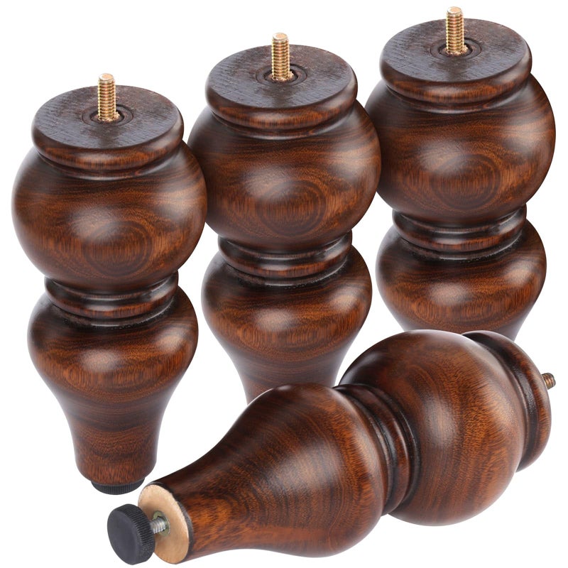 ALAMHI Wood Furniture Legs 8 inch  Sofa Legs Set of 4 Replacement Couch Legs  Round Furniture Feet Replacement for Legs for Furniture  Sofa Legs Chair Dresser Ottoman Coffee Table Cabinet Etc Brown 