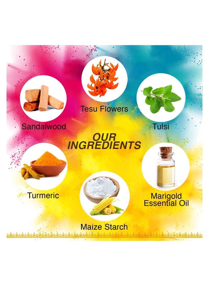 Antarkranti Tesu Flower Rose Petals Marigold Red Sandalwood Sandalwood Maize Starch Food colours Naturals Herbal Handmade Gulal Pink Blue And Orange 3X100gm  - Image 3