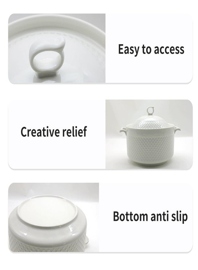REANRO Ceramic Soup Tureen, Ceramic Soup Pot, 3.8L Large Capacity Serving Bowl with Lid and Handles for Salad Pasta Noodles Stew, Microwave and Dishwasher Safe, Porcelain, Round, White - Image 3