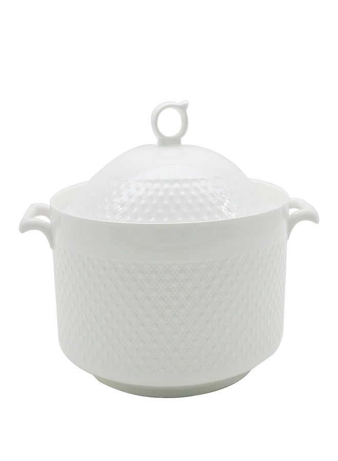 REANRO Ceramic Soup Tureen, Ceramic Soup Pot, 3.8L Large Capacity Serving Bowl with Lid and Handles for Salad Pasta Noodles Stew, Microwave and Dishwasher Safe, Porcelain, Round, White - Image 1