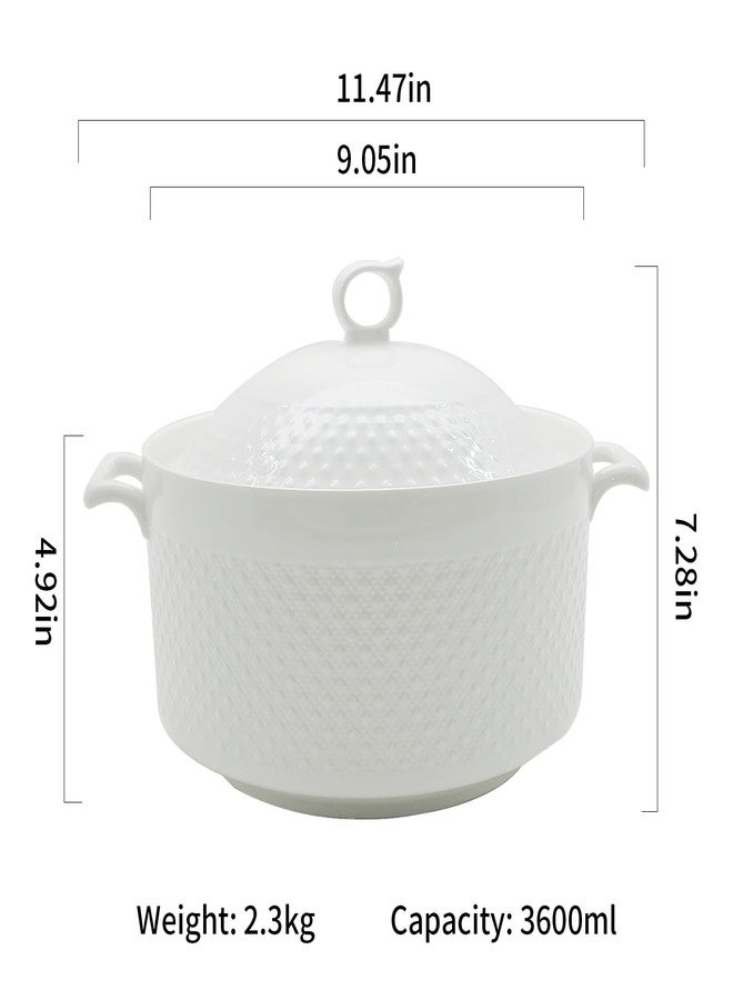 REANRO Ceramic Soup Tureen, Ceramic Soup Pot, 3.8L Large Capacity Serving Bowl with Lid and Handles for Salad Pasta Noodles Stew, Microwave and Dishwasher Safe, Porcelain, Round, White - Image 2