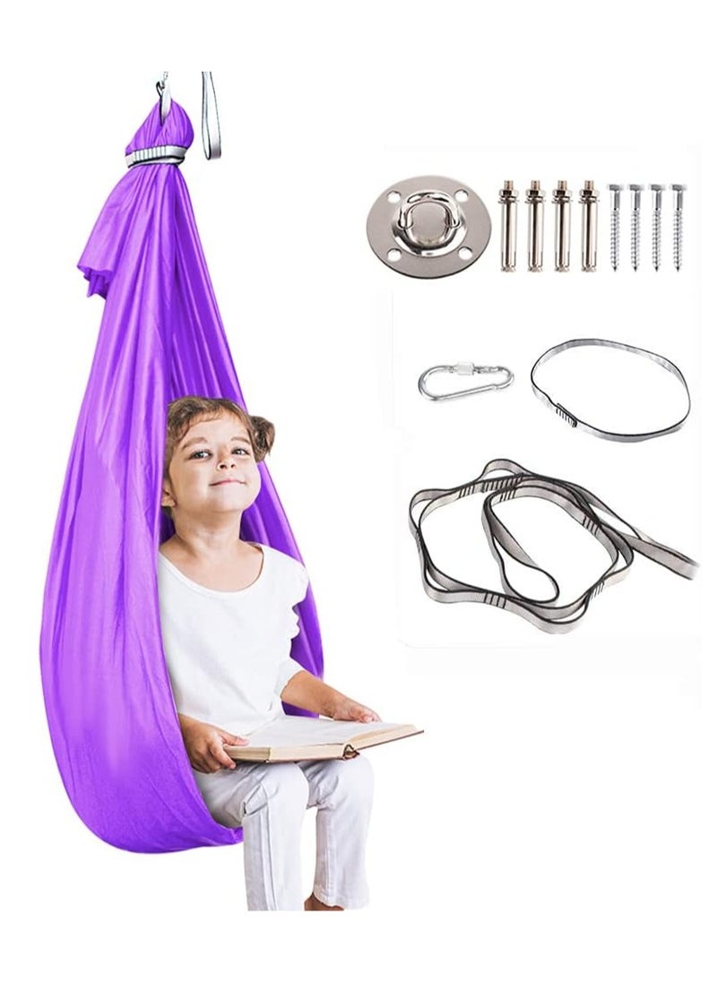 Generic Kids Indoor Sensory Swing (Hardware Included), Provides Calmness and Relaxation for Children with Special Needs, Sensory Swing Indoor Kids Adjustable Hammock Great for ADHD, Autism, Indoor Therapeutic Swing - Purple  - Image 1