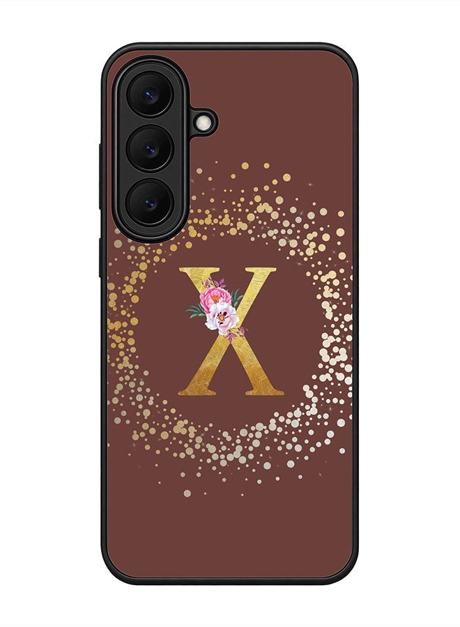Stylizedd Rugged Case for Samsung Galaxy S26 FE- Slim Fit Hybrid Rubber Cover Floral Monogram - X (Brown)