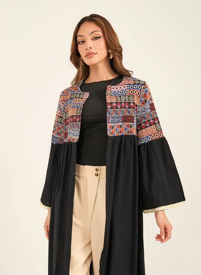تايك تو Take Two Embroidered Bell Sleeve Regular Fit Kimono