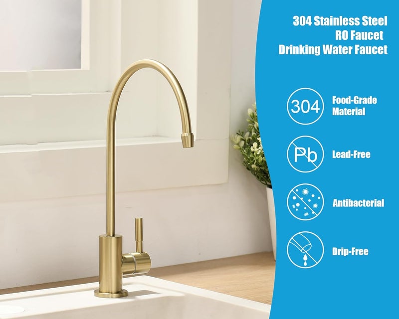 havin Bar Sink Faucet, RO Water Filter Faucet,Drinking Water Faucet fits Most Water Filtration System, Kitchen Reverse Osmosis Faucet, Stainless Steel Filter Tap, Gold - Image 3