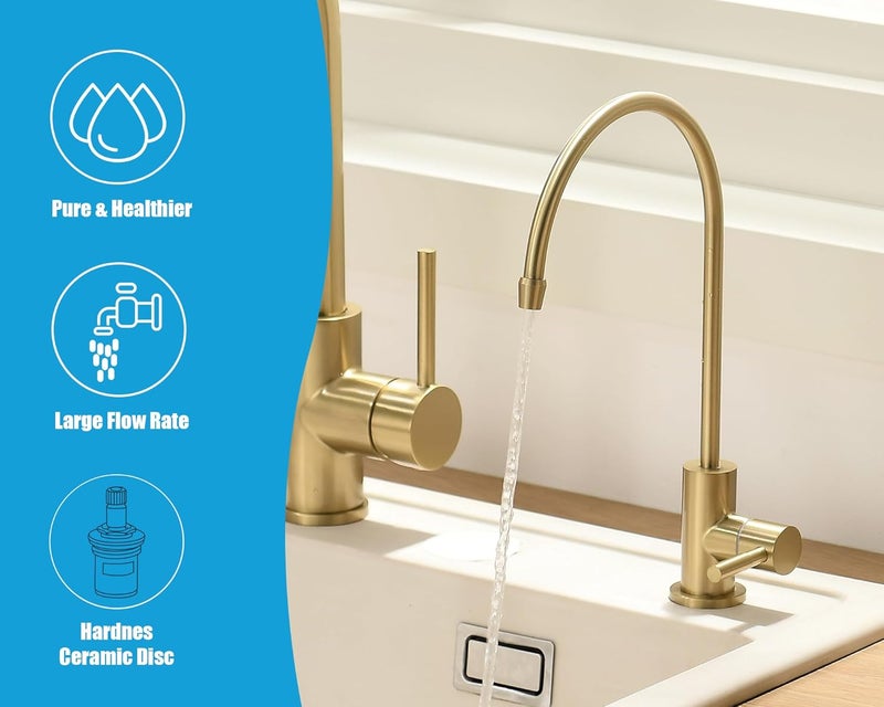 havin Bar Sink Faucet, RO Water Filter Faucet,Drinking Water Faucet fits Most Water Filtration System, Kitchen Reverse Osmosis Faucet, Stainless Steel Filter Tap, Gold - Image 4