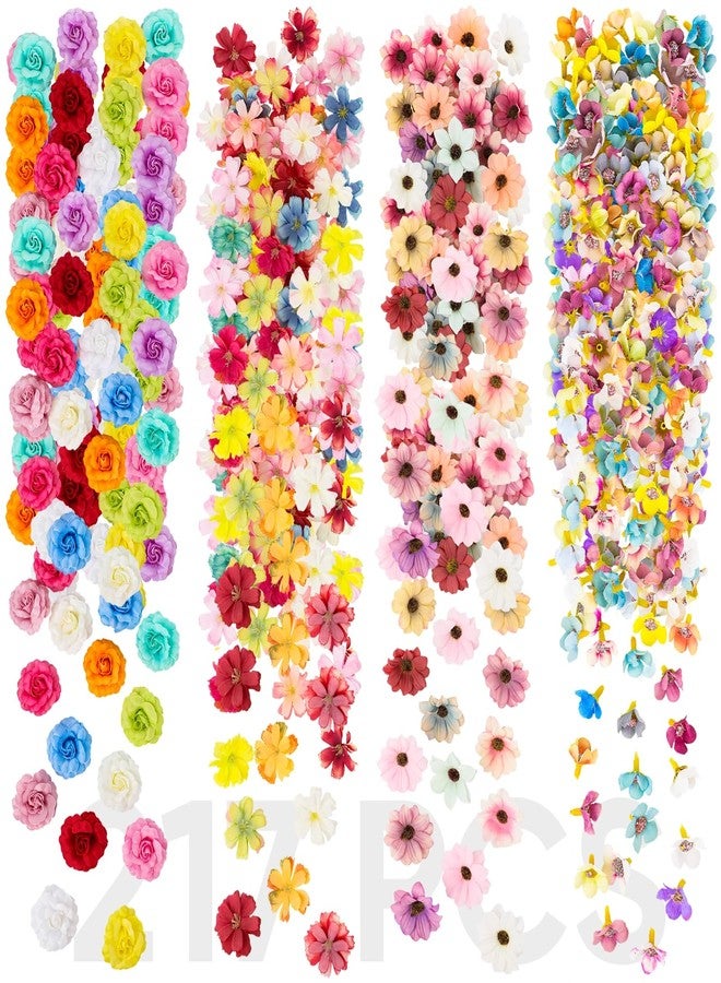 Varku 217 Pcs Mini Artificial Silk Flowers, Fake Rose Daisy Faux Flowers for Crafts, Rose Flowers Sunflower Daisy for Wedding Decoration and Daily Embellishment - Image 1