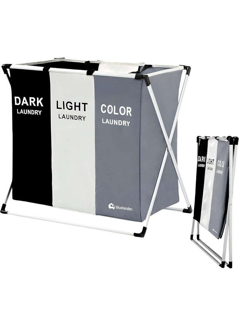 Multi-Section Laundry Organizer with 3 Compartments – Foldable Clothes Sorting Hamper for Light and Dark Laundry with Waterproof Oxford Fabric Bags and Reinforced Aluminum Frame, Ideal for Home, Apartment, Bathroom and Dorm Room - Image 1