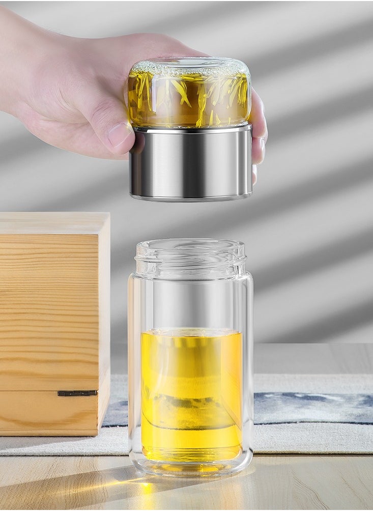 XiuWoo - 420ml tea infuser bottle,  double layer stainless steel leakage proof glass water bottle travel water separation tea bottle mug cup for office travel home,silver - Image 1