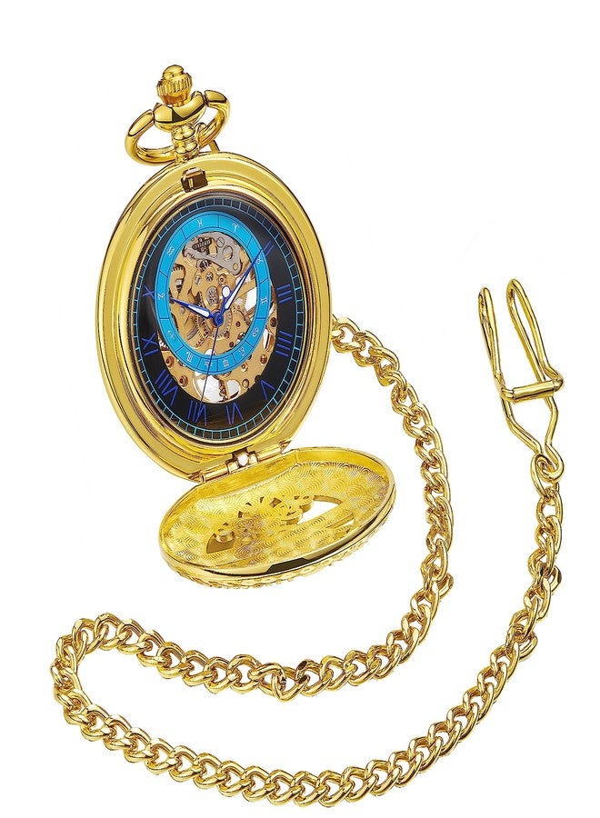 ShoppeWatch Mens Pocket Watch with Chain | Hand Winding Vintage Pocket Watch | Classic Mechanical Movement Pocketwatch | 1920s Railroad Steampunk Costume Accessory Gold PW222 - Image 3