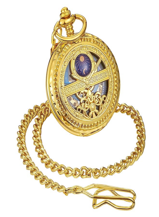 ShoppeWatch Mens Pocket Watch with Chain | Hand Winding Vintage Pocket Watch | Classic Mechanical Movement Pocketwatch | 1920s Railroad Steampunk Costume Accessory Gold PW222 - Image 1