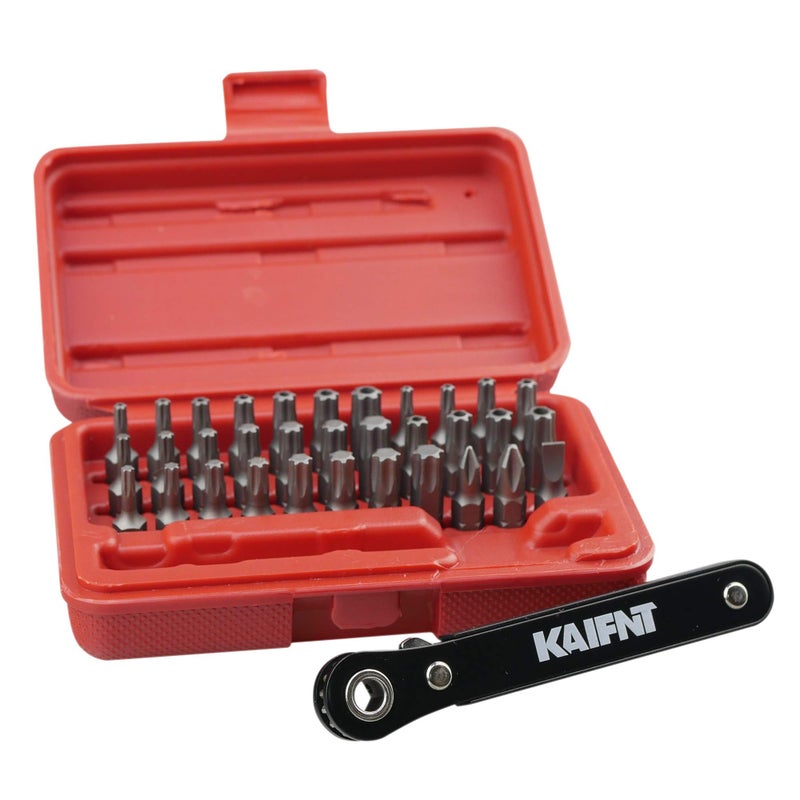 KAIFNT K403 Comprehensive Torx Bit Set with Mini Ratchet Wrench, 1/4-Inch Drive, 34-Piece - Image 1